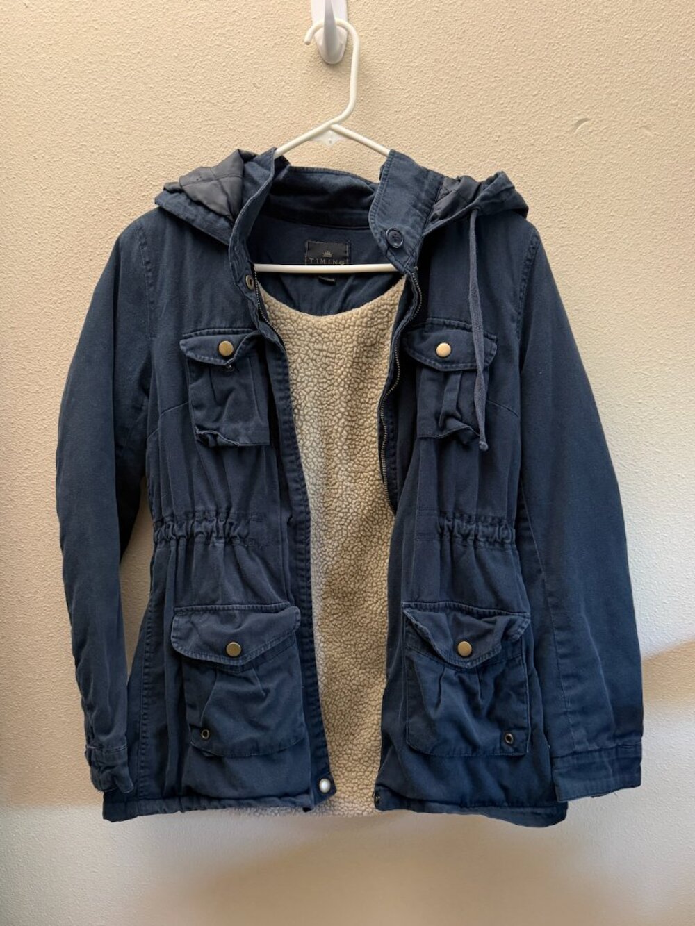 Timing Navy Zip Up Coat with Hood